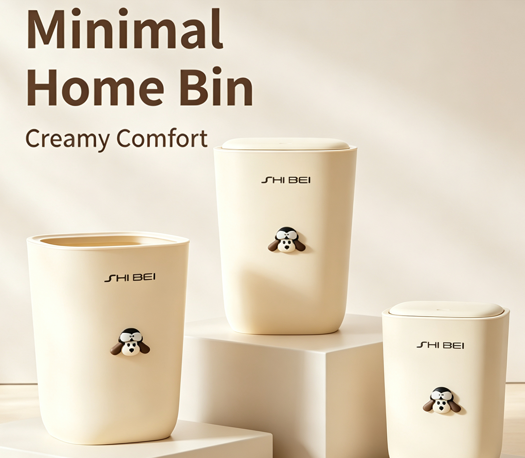 Simple Yet Refined Cream Smart Sensor Trash Can with Cute Dog Charm | Quiet-Seal Flip-Top Waste Bin for Kitchen, Bedroom & Living Room | Touchless & Manual Options