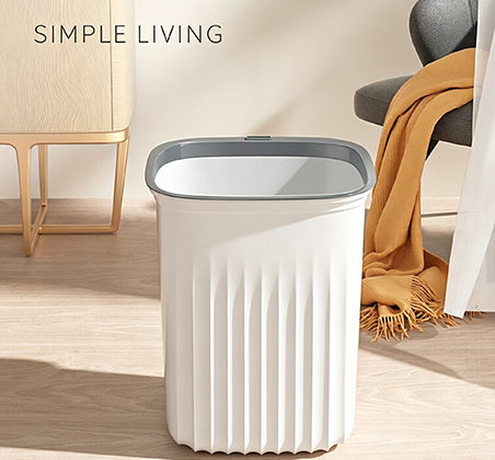 Simple Living Textured Wave-Pattern Open-Top Trash Can with Gray Rim | Minimalist Rectangle Waste Bin with Bag-Securing Clip for Kitchen, Living Room & Office