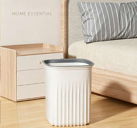 Simple Living Textured Wave-Pattern Open-Top Trash Can with Gray Rim | Minimalist Rectangle Waste Bin with Bag-Securing Clip for Kitchen, Living Room & Office
