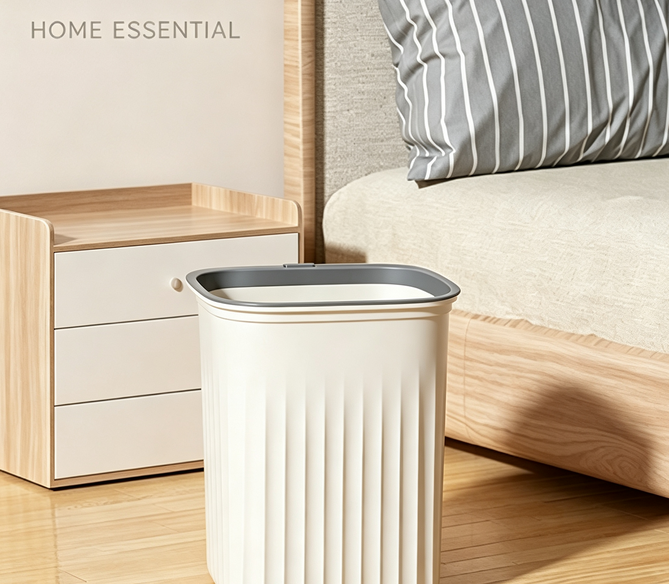 Simple Living Textured Wave-Pattern Open-Top Trash Can with Gray Rim | Minimalist Rectangle Waste Bin with Bag-Securing Clip for Kitchen, Living Room & Office