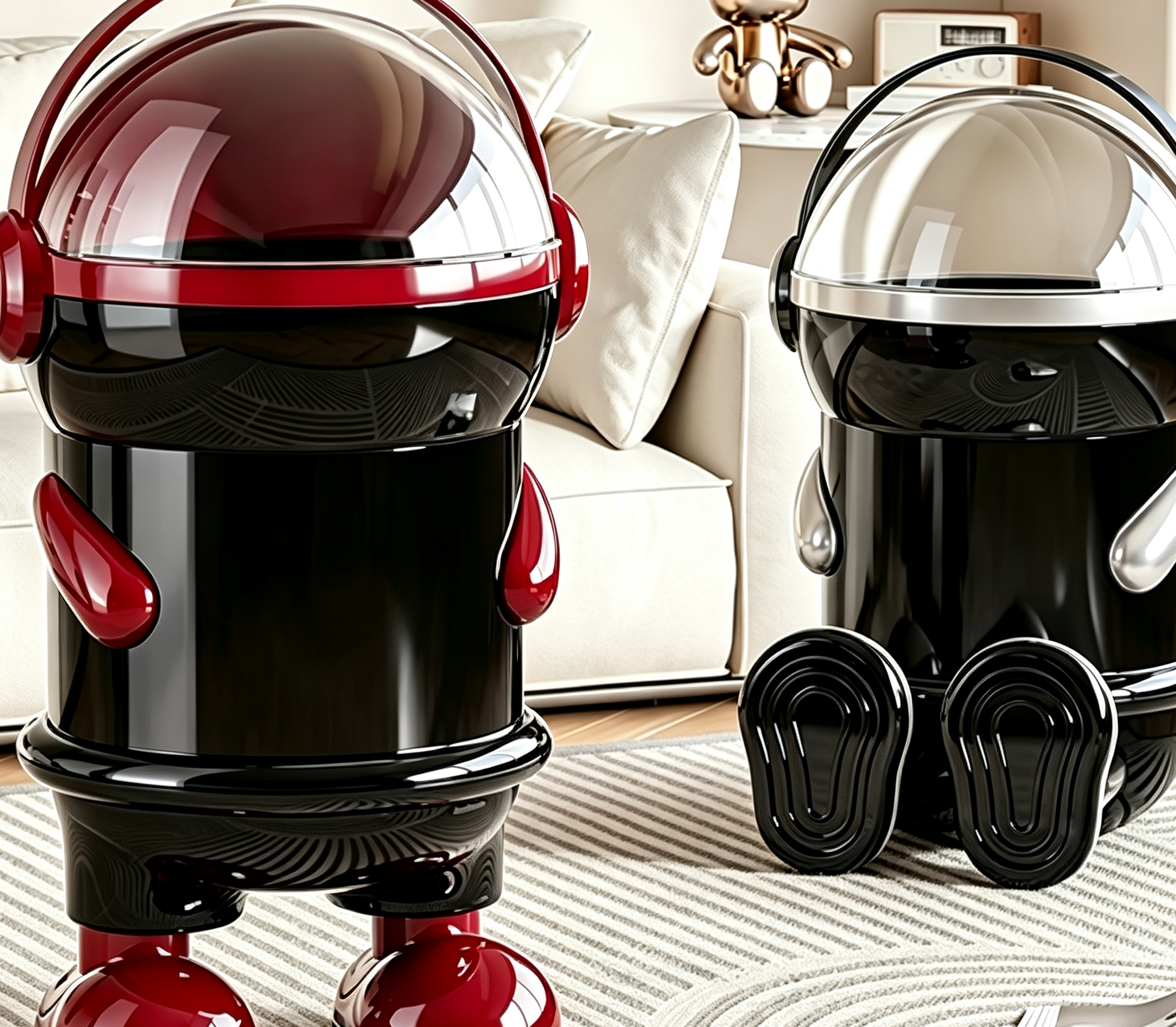Astronaut-Inspired Flip-Top Trash Can with Transparent Dome & "VOGUE TREND" Print | Stylish Cartoon Waste Bin with Handle, Arms & Chunky Shoes for Living Room, Kids' Room & Office