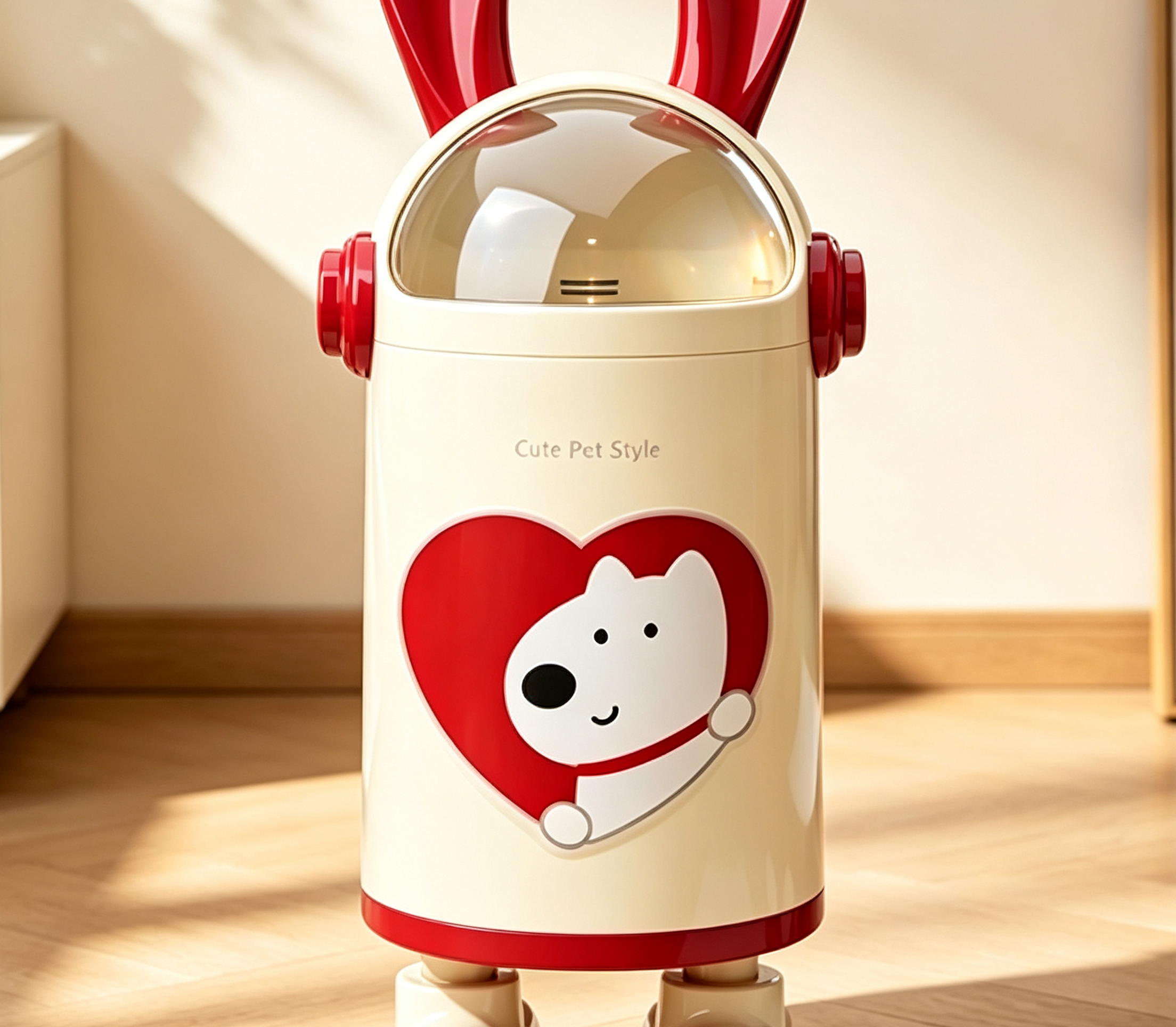 Cute Pet Style Bunny-Ear Flip-Top Trash Can with Carrying Arms & Shoes | Novelty Animal Waste Bin with Transparent Dome Lid for Kids' Room, Nursery & Living Room